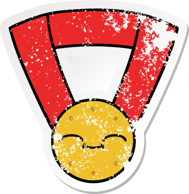 Bir insan tarafından çizilmiş şirin bir altın madalyanın sıkıntılı çıkartması.