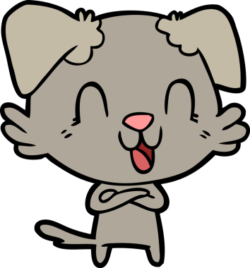 Bir insan tarafından çizilmiş gülen çizgi film köpeği.