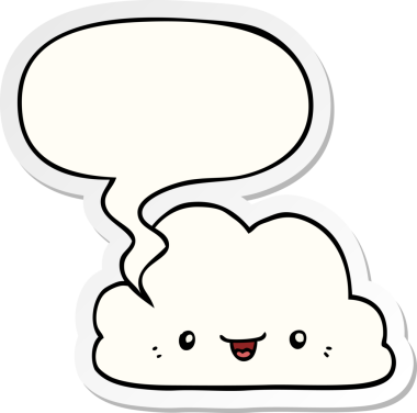 Bir insan tarafından çizilmiş baloncuk çıkartmalı şirin bir çizgi film bulutu.