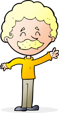 Bir insan tarafından çizilmiş bıyıklı bir çizgi film adamı.