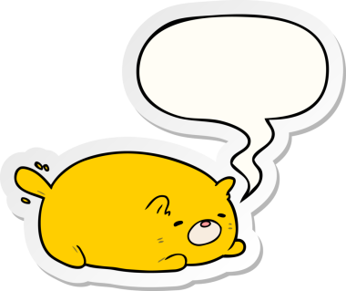 Bir insan tarafından çizilmiş baloncuk çıkartmalı şirin çizgi film kedisi.