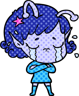 Bir insan tarafından çizilmiş ağlayan uzaylı kız çizgi filmi.