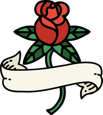 Bir insan tarafından çizilmiş gül ve bayrak şeklinde geleneksel bir dövme