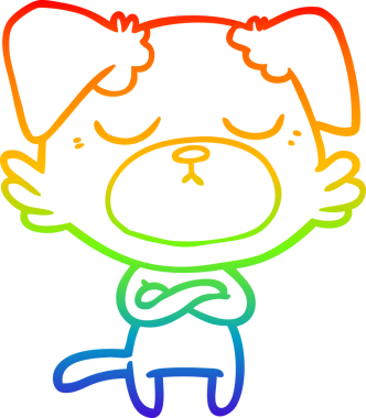 Gökkuşağı gradyan çizimi. Bir insan tarafından çizilmiş şirin bir köpek çizimi.