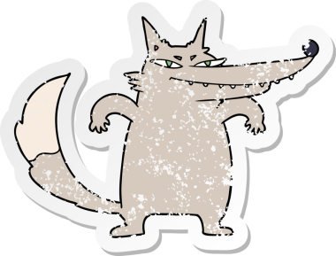 Bir insan tarafından çizilmiş sinsi bir kurdun sıkıntılı çıkartması.