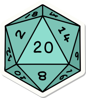 Bir insan tarafından çizilmiş doğal 20 D20 zar etiketi.