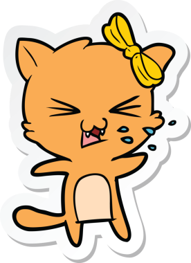 Bir insan tarafından çizilmiş çizgi film kedisinin çıkartması.