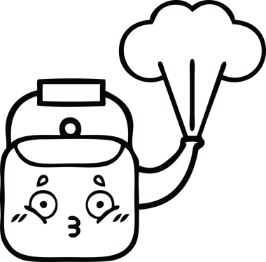 Bir insan tarafından çizilen dumanı tüten bir çaydanlığın çizgi çizimi