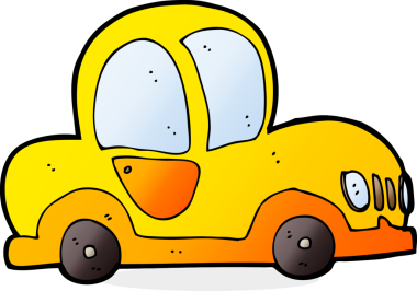 Bir insan tarafından çizilmiş çizgi film arabası.