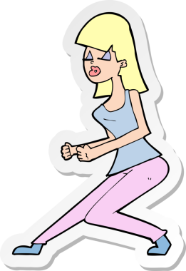 Bir insan tarafından çizilmiş çılgın dans eden bir kızın çıkartması.