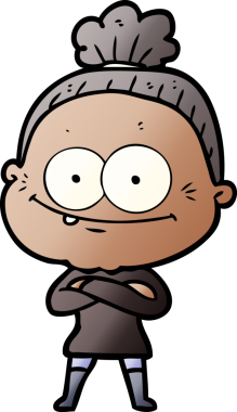 Bir insan tarafından çizilmiş mutlu yaşlı kadın çizgi filmi.