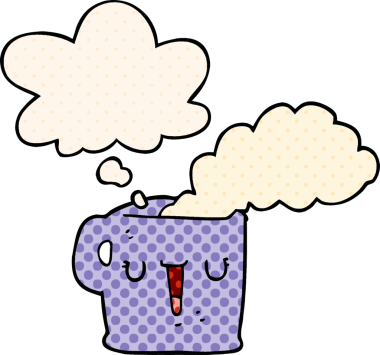 çizgi roman tarzında bir insan tarafından çizilmiş, sıcak kahve fincanı.