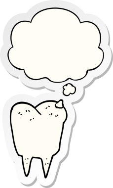 Düşünce baloncuklu çizgi film dişleri insan tarafından çizilmiş bir çıkartma gibi.