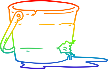 Kırık kova karikatürünün gökkuşağı gradyanı bir insan tarafından çizilmiş.