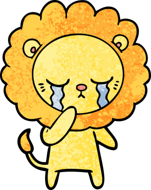 Bir insan tarafından çizilmiş ağlayan çizgi film aslanı.