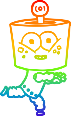 gökkuşağı gradyanı çizimi bir insan tarafından çizilmiş mutlu bir robot çizgi filmi.