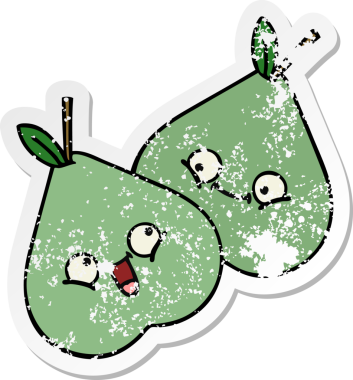 Bir insan tarafından çizilmiş yeşil armut karikatürünün sıkıntılı çıkartması.