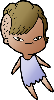 Bir insan tarafından çizilmiş hippi saç kesimli sevimli bir çizgi film kızı.