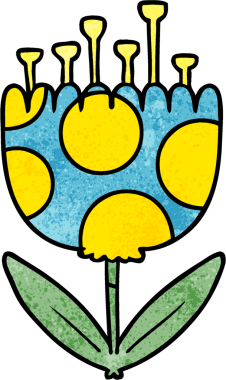 Bir insan tarafından çizilmiş karikatür desenli çiçek.