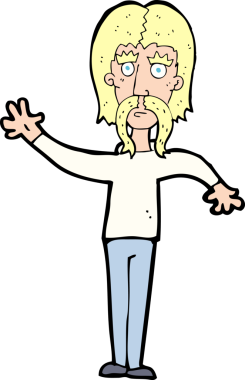 Bir insan tarafından çizilmiş bıyıklı bir çizgi film adamı.