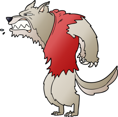 Bir insan tarafından çizilmiş kızgın kurt adam çizgi filmi.