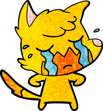 Bir insan tarafından çizilmiş üzgün küçük tilki çizgi film karakteri.