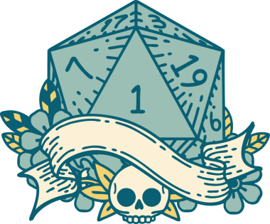 Retro Dövme Biçimi Doğal Bir d20 zar bir insan tarafından çizildi