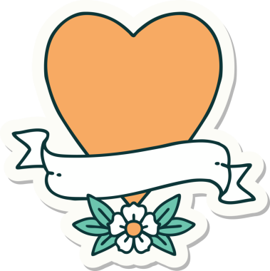 Bir insan tarafından çizilmiş geleneksel bir kalp ve bayrak stili dövme çıkartması.