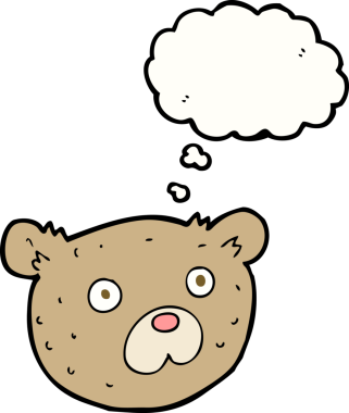 Bir insan tarafından çizilmiş düşünce balonlu oyuncak ayı.