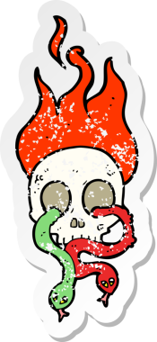 Bir insan tarafından çizilmiş, yılanın ve kafatasının gerilimli yapıştırması.