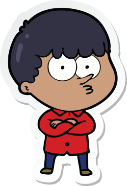 Bir insan tarafından çizilmiş meraklı bir çocuğun çıkartması.