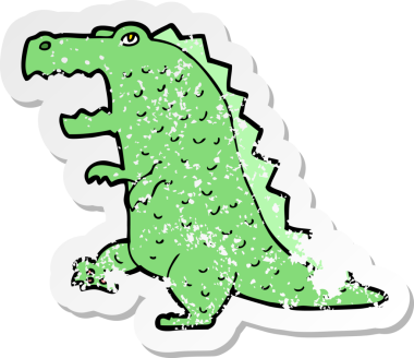 Bir insan tarafından çizilmiş bir karikatür dinozorunun gerilimli çıkartması.