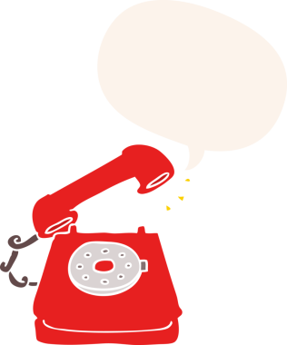 bir insan tarafından çizilmiş, konuşma baloncuklu eski telefon karikatürü.