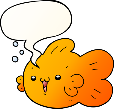 bir insan tarafından çizilmiş, konuşma baloncuklu çizgi film balığı.