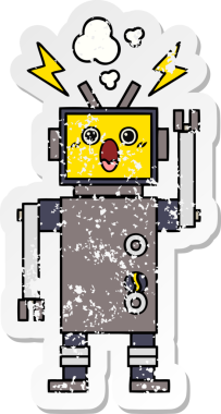 Bir insan tarafından çizilmiş, tatlı, kırık bir robotun sıkıntılı çıkartması.