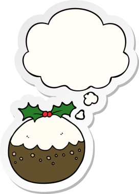 Düşünce baloncuklu noel pudingi insan tarafından çizilmiş bir çıkartma.