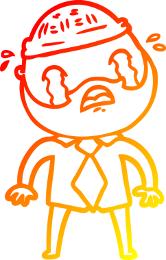 Bir insan tarafından çizilmiş ağlayan sakallı bir adamın sıcak çizgi çizimi.