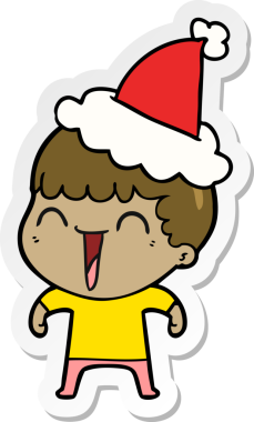 Bir insan tarafından çizilmiş Noel Baba şapkası giyen mutlu bir adamın el yazısı.