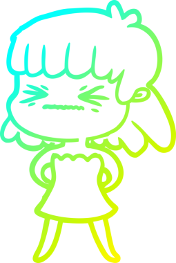 Bir insan tarafından çizilmiş kızgın bir kızın soğuk çizgi çizimi.