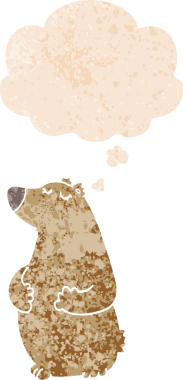 Düşünce baloncuğu ve grunge ile çizgi film ayısı bir insan tarafından çizilmiş tedirgin geçmiş doku