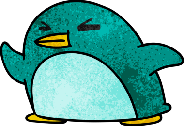 Bir insan tarafından çizilmiş sevimli bir penguenin desenli çizimi kawaii.