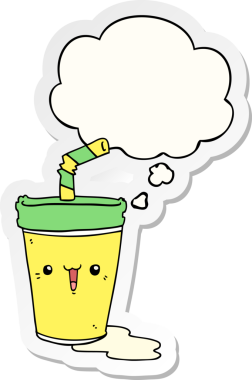 Düşünce baloncuklu tatlı karikatür gazozu bir insan tarafından çizilmiş çıkartma gibi.