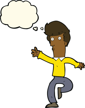 Bir insan tarafından çizilmiş düşünce baloncuğuyla aceleci bir adam.