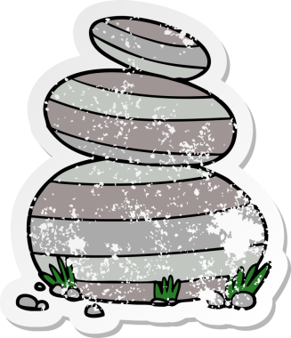 Bir insan tarafından çizilmiş büyük istiflenmiş taşlardan oluşan karikatür çıkartması.