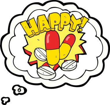 Serbest çizim düşünce balonu çizgi filmi bir insan tarafından çizilmiş mutluluk hapları