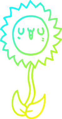 Bir insanın çizdiği karikatür çiçeğinin soğuk gradyan çizgisi.