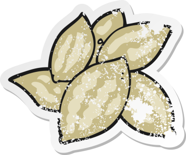 Bir insan tarafından çizilmiş karikatür bademlerinin gerilimli yapıştırması.