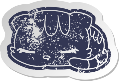 Sıkıntılı eski çizgi film etiketi kawaii bir insan tarafından çizilmiş tatlı uyuyan kedi yavrusu.