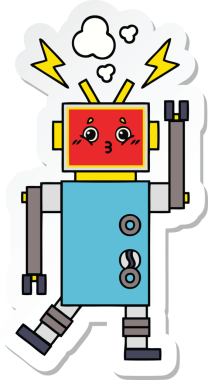 Bir insan tarafından çizilmiş şirin bir robot robot arızasının çıkartması.