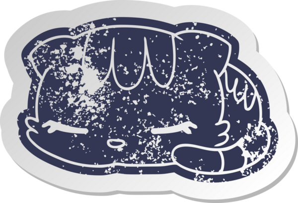 Sıkıntılı eski çizgi film etiketi kawaii bir insan tarafından çizilmiş tatlı uyuyan kedi yavrusu.